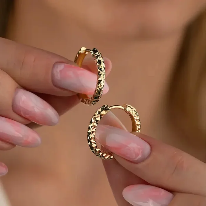 14K Solid Gold Diamond-Cut Huggie Hoop Earrings | 10mm & 12mm Statement Hoops for Women