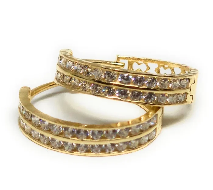 14k Solid Gold Double Row Huggie CZ Earrings (SM, MED)