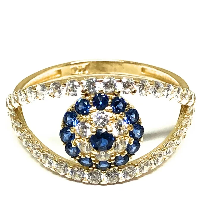 14k Solid Gold Evil Eye CZ Ring