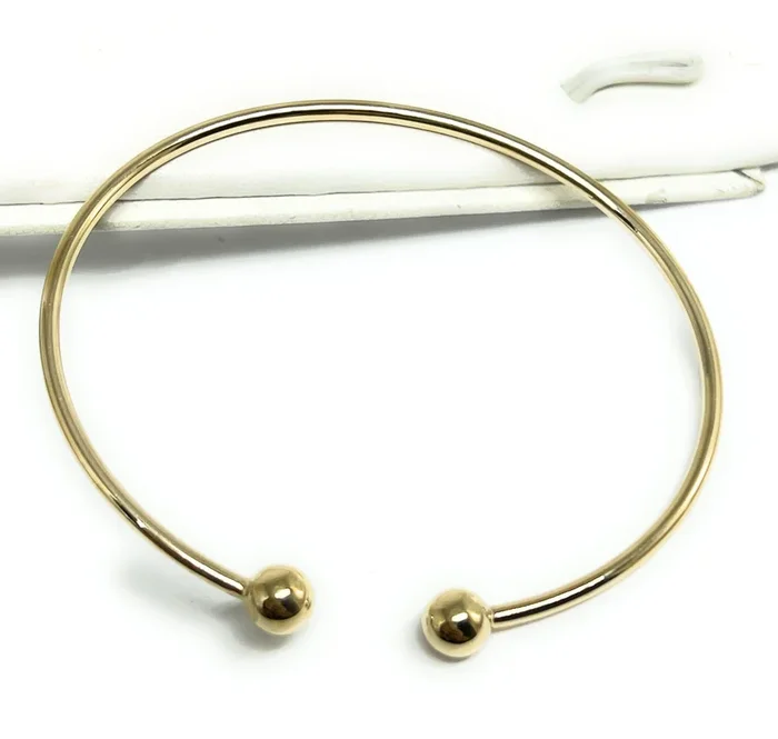 14k Solid Gold Flexible Bangle Bead Adjustable Brracelet (FC)