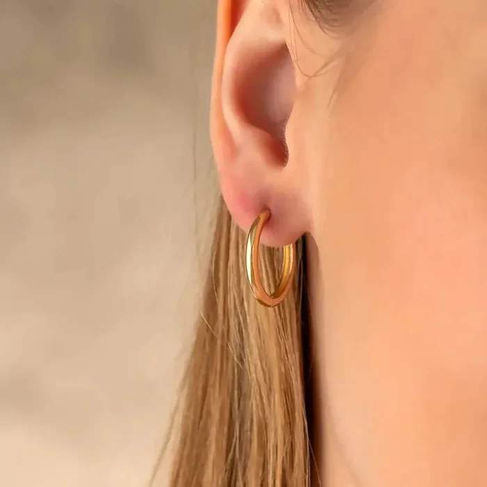 14K Solid Gold Huggie Hoop Earrings | 19mm Stackable Everyday Hoops for Women