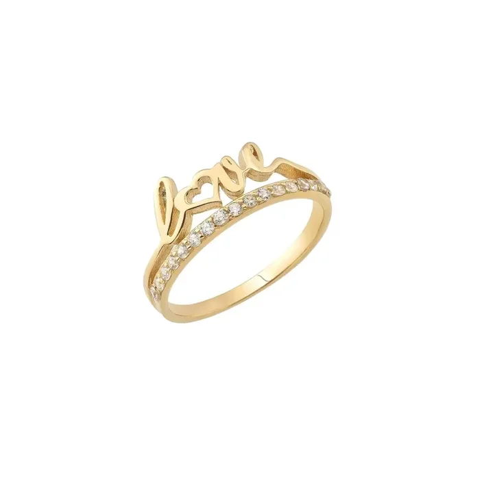 14K Solid Gold Initial Love Ring, Script Love Ring
