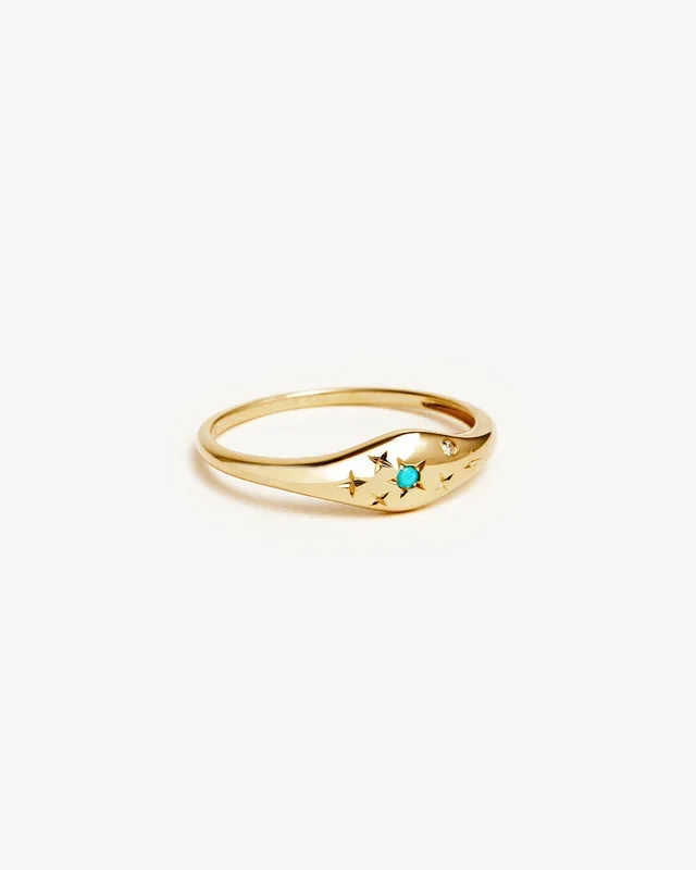14k Solid Gold Lucky Starry Night Zodiac Diamond Ring – Sagittarius
