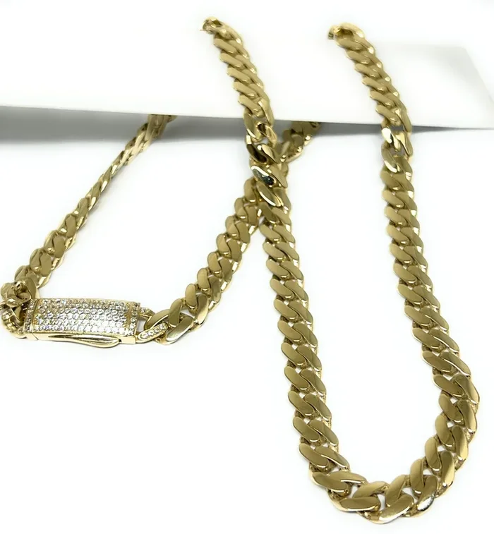 14k Solid Gold Miami Cuban Link Chain 18-24 inches 9mm CZ Lock (Semi-Hollow) 32-39g