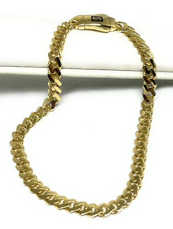 14k Solid Gold Monaco Miami Cuban Link Brracelet 7-8 inch 5mm Classic (Semi-Hollow)