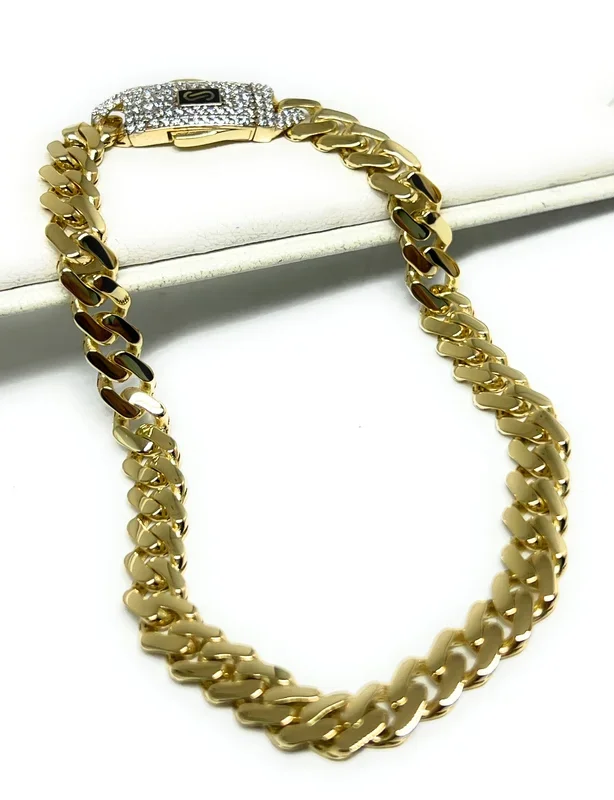 14k Solid Gold Monaco Miami Cuban Link Brracelet 7-8 inch 6.5mm CZ Lock (Semi-Hollow)