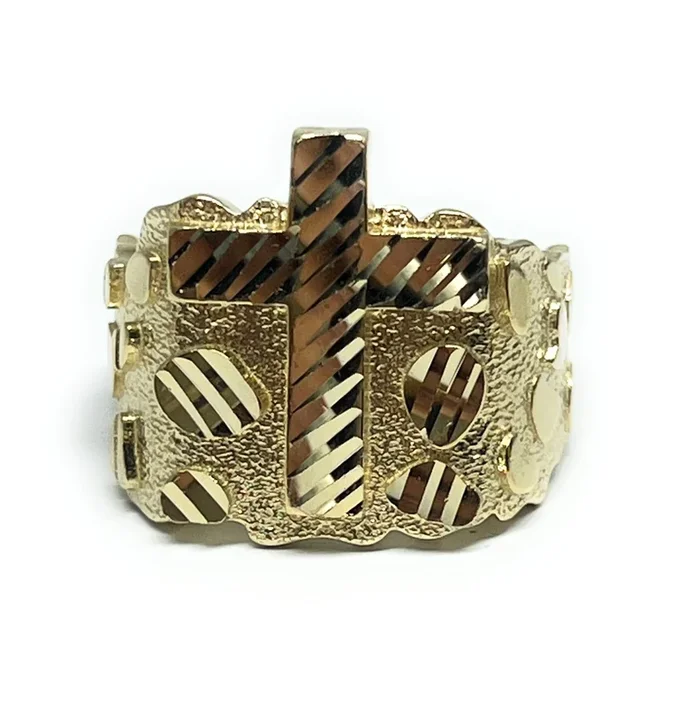 14k Solid Gold NUGGET CROSS RING (9.6g)