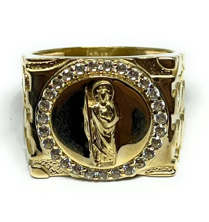 14k Solid Gold NUGGET Saan Judas CZ Ring (12g)