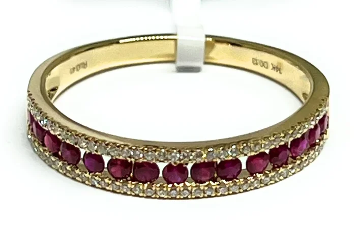 14k Solid Gold Round Brilliant Cut Diamond & Ruby Ring Band 0.54ct (FCD 28)