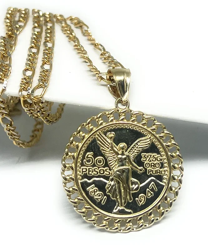 14k Solid Gold SMALL MINI Mexican Cenntenario Pendant Necklace (SM, MED)