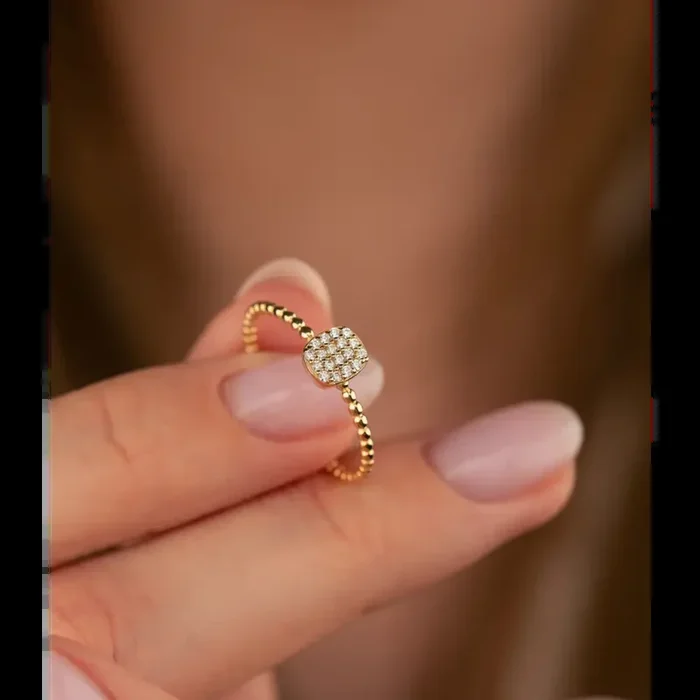 14K Solid Gold Square Flat CZ Ring