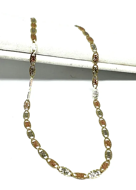 14K Solid Gold Tri-Color VALENTINA Brracelet 7-8 inch 2.2mm Width