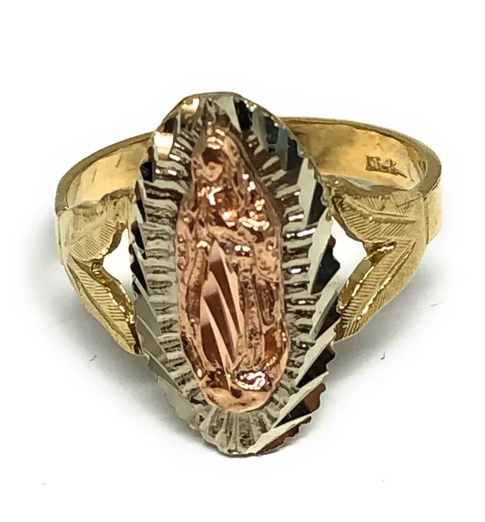 14k Solid Gold Tri-Color Virrgin Mary Classic Ring