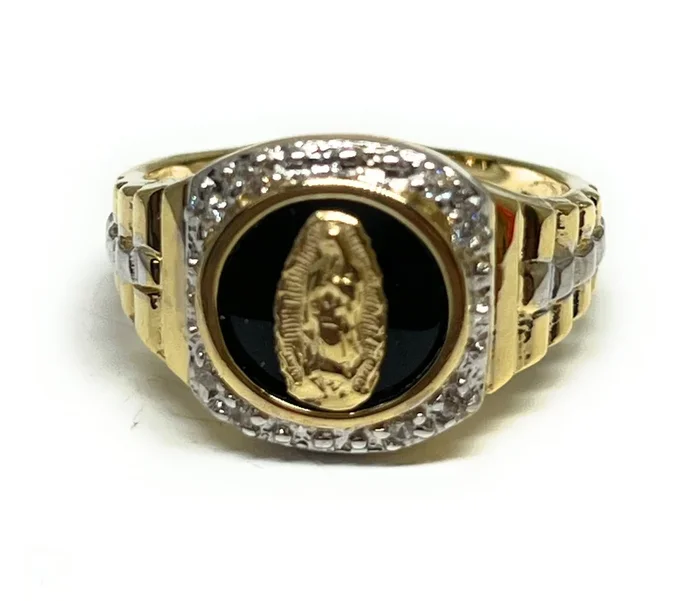 14k Solid Gold Virrgin Mary ONYX CZ Ring (5.4)
