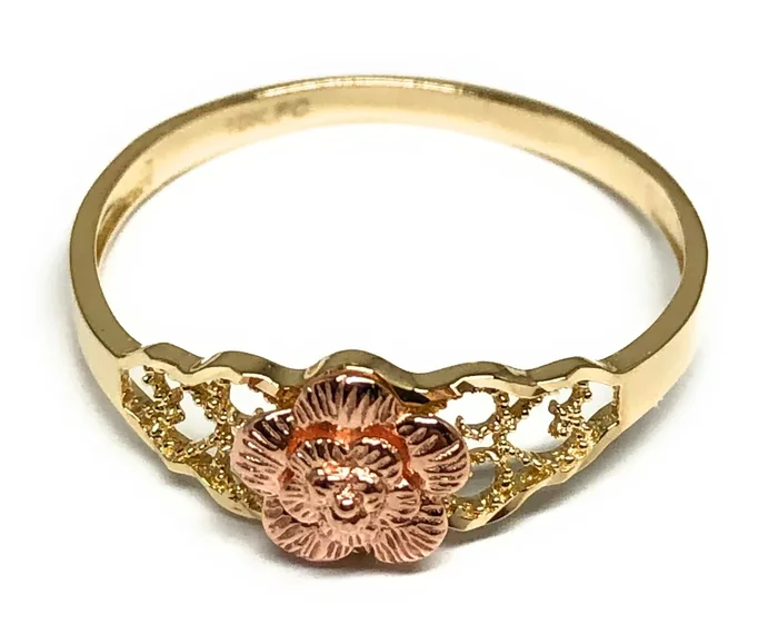 14k Solid Gold Yellow & Rose Gold Flower Ring (FC 189)
