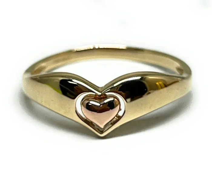 14k Solid Gold Yellow & Rose Gold Heart Band Ring (FC 297)
