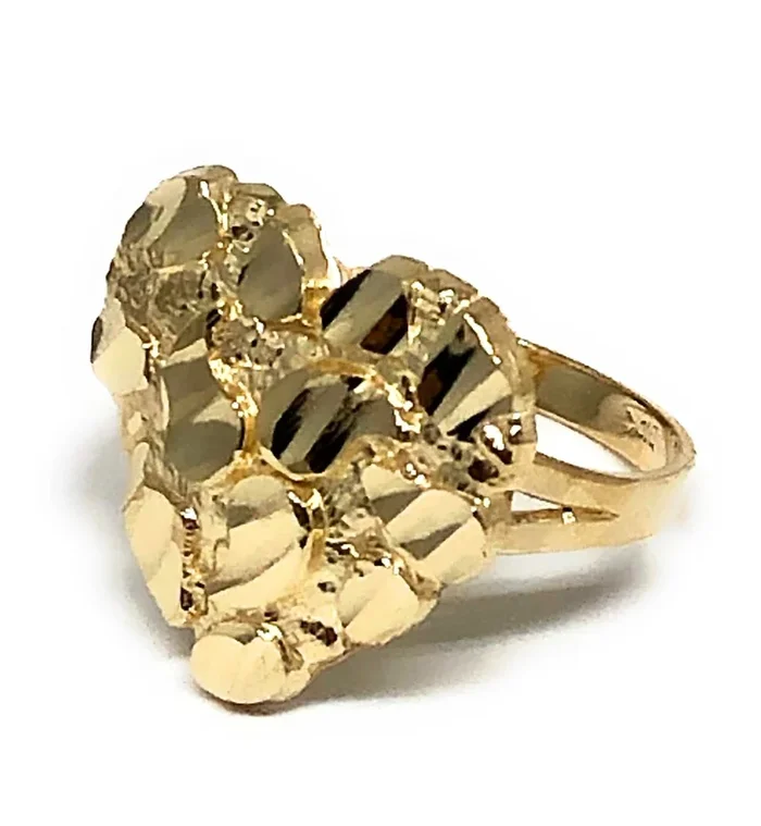 14k Solid Gold Yellow Classic Nugget Heart Ring (LG)