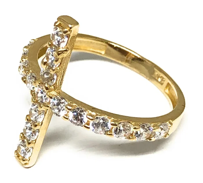 14k Solid Gold Yellow Cross CZ Ring