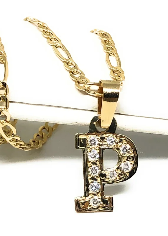 14k Solid Gold Yellow Custom Initial CZ Pendant Necklace with Chain Options