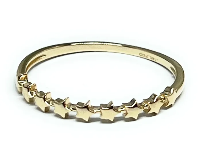 14k Solid Gold Yellow Dainty Mini Stars Band Ring (FC 279)