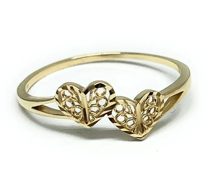 14k Solid Gold Yellow Double Heart Ring (FC 166)