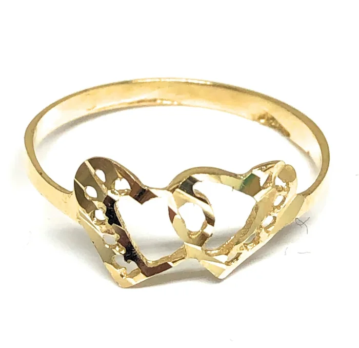 14k Solid Gold Yellow Double Heart Ring (FC 167)