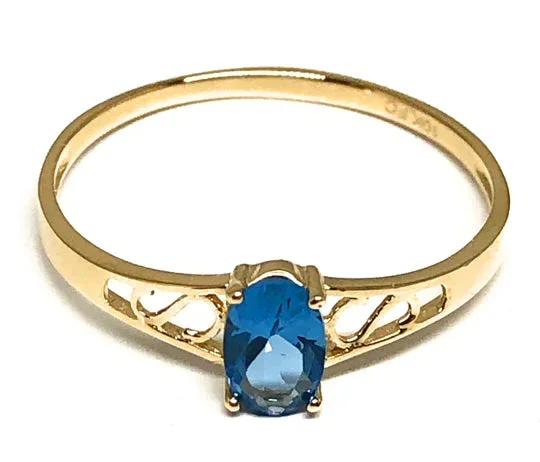 14k Solid Gold Yellow Gold Blue CZ Ring (FC 193)