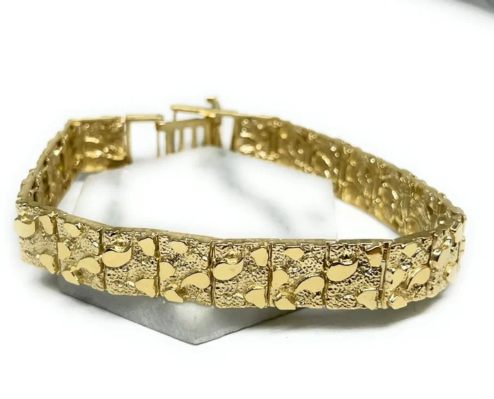 14k Solid Gold Yellow NUGGET 8 INCH 12MM BRRACELET (29g)