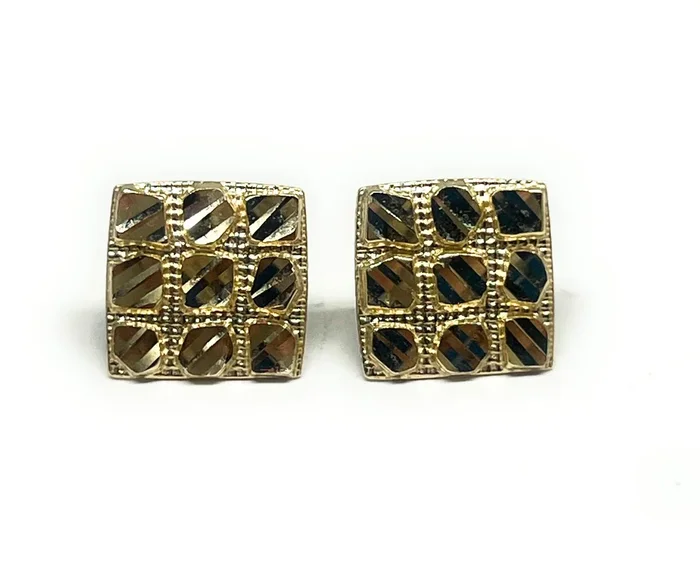 14k Solid Gold Yellow Nugget SQUARE Stud Earrings