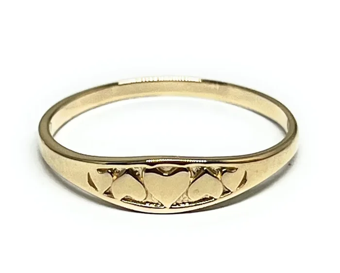 14k Solid Gold Yellow Small Dainty Hearts Band Ring (FC 312)