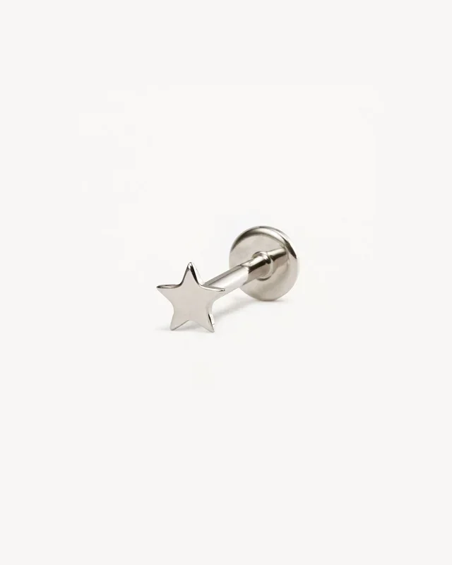 14k Solid White Gold Stellar Cartilage Flatback Earring