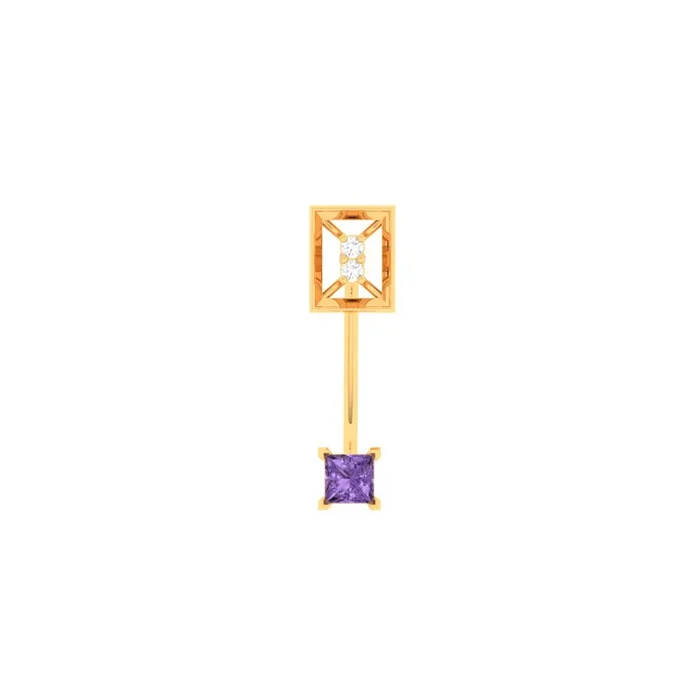 14k Square-shaped Diamond Belly Button Ring