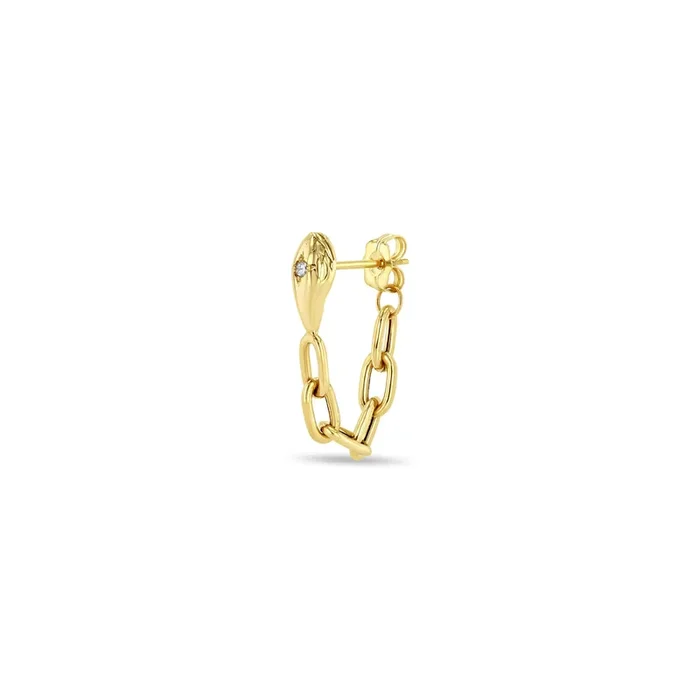 14k Star Set Diamond Snake Head Square Oval Chain Huggie Earring – SALE
