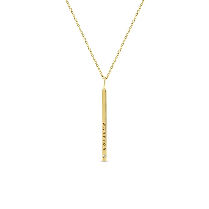 14k Thin Vertical ID Bar with Diamond Pendant Necklace