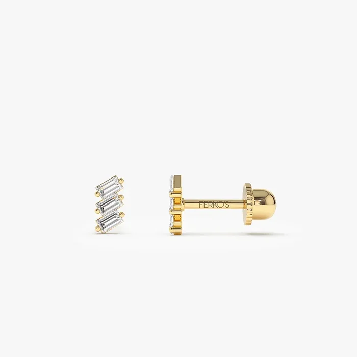 14k Trio Baguette Diamond Helix Piercing
