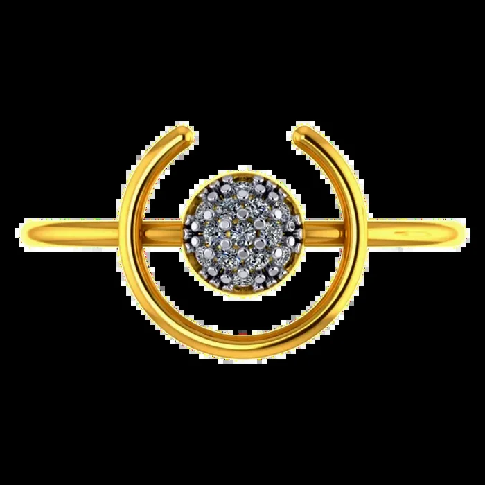 14k Unique Gold Ring With A Circular And Semi Circular Design