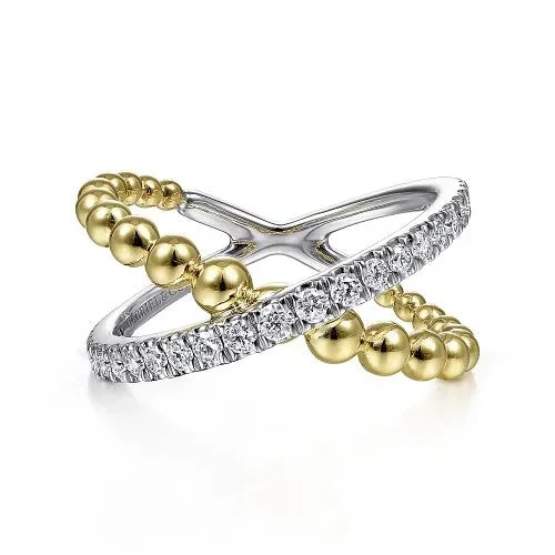 14K White&Yellow Gold Bujukan Diamond Criss Cross Ring