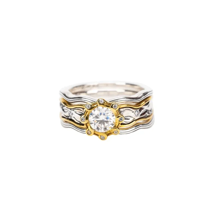 14k White and Yellow Gold Rocks n’ Rivers Certified Lab Grown Diamond 3 Piece Ring