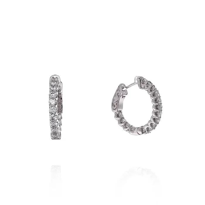 14k White Gold 0.80-0.90ct In and Out Diamond Hoop Earrings