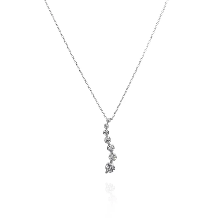 14k White Gold “S” Shape Diamond Journey Pendant Necklace