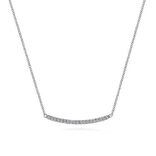 14k White Gold Curving Diamond Bar Necklace