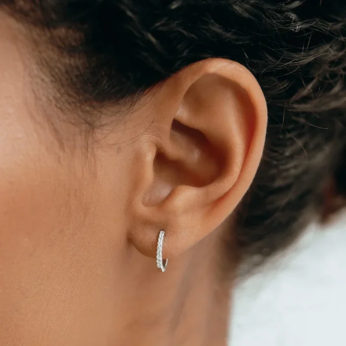 14k White Gold Diamond Huggie Earring – Susanna (Single)