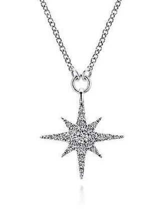 14K White Gold Diamond Starburst Pendant Necklace
