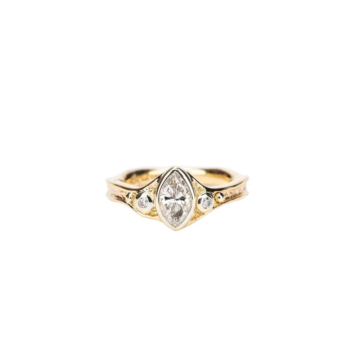 14k Yellow and White Gold Marquise Certified Lab Grown 0.71ct Diamond Celtic Rocks ‘n Rivers Ring