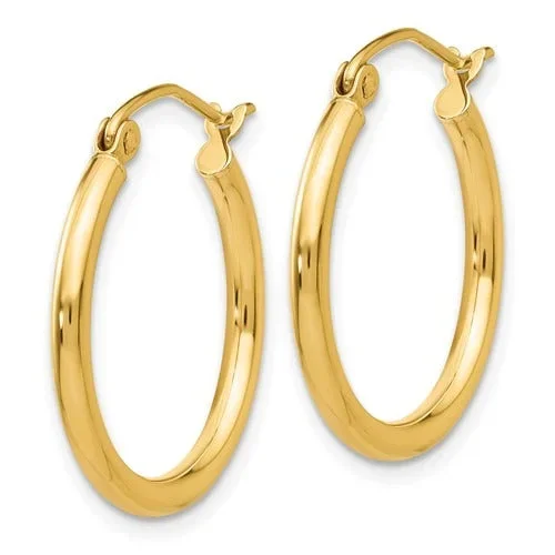 14K Yellow Gold 2x20mm Hoop Earrings