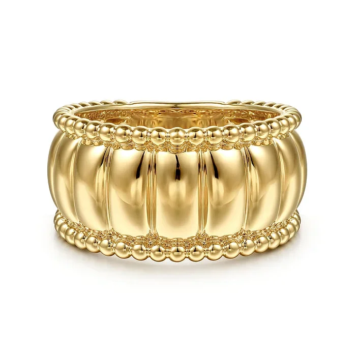 14K Yellow Gold Bujukan and Scallop Wide Band Ring