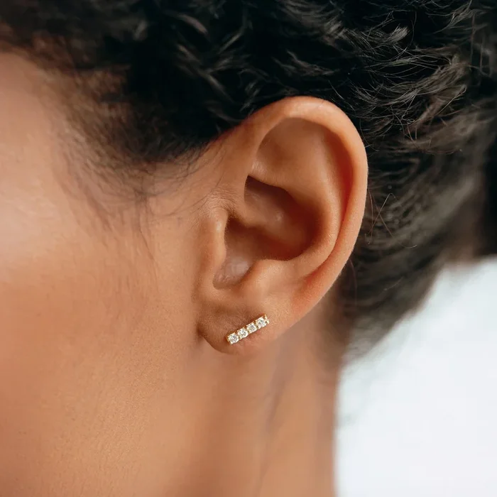 14k Yellow Gold Diamond Bar Stud Earrings – Lucia