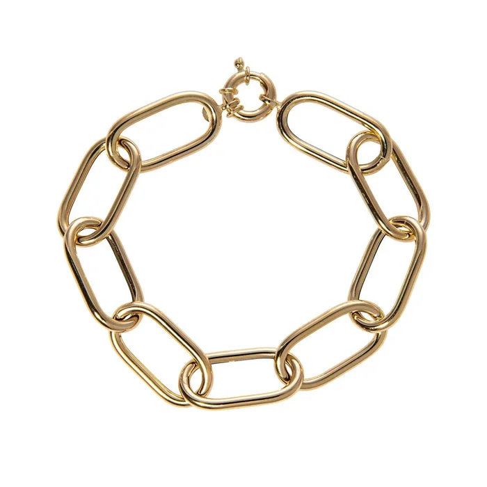 14K Yellow Gold Italian Oblong Oval Link Bracelet