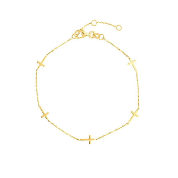 14K Yellow Gold Mini Cross Station Bracelet
