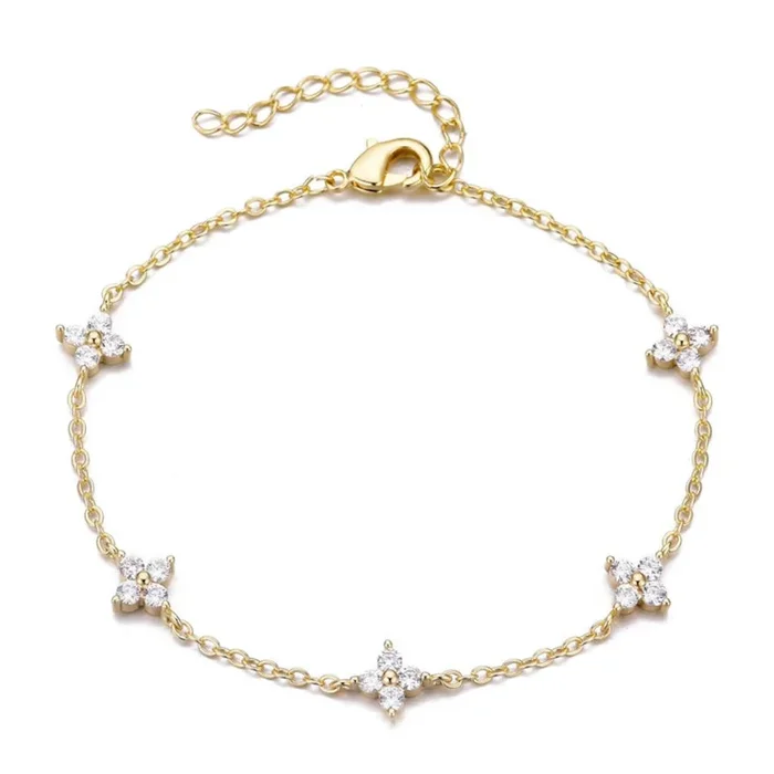14k Yellow Gold Plated CZ Flower Station Bracelet